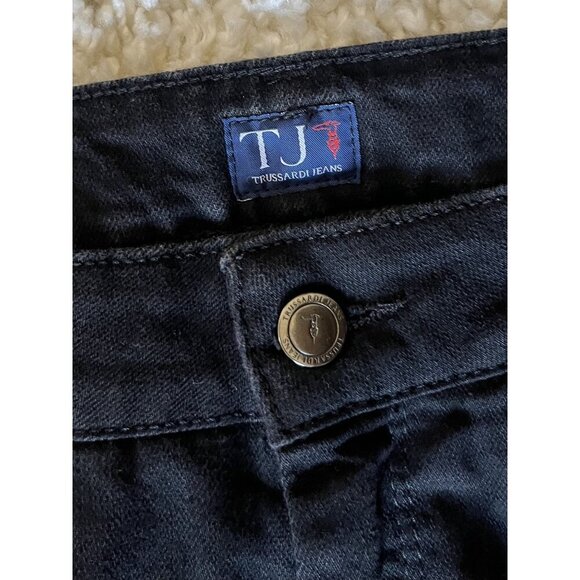 Trussardi Jeans Black Embellished Pocket Cuffed Denim Jeans EUC Size 29 - Picture 2 of 5